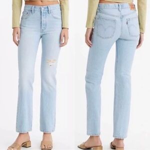 Levi's 501 150 Light Blue Straight Jeans with Distressed Detail Floral